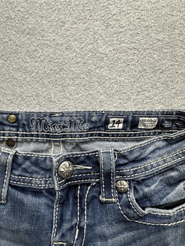 Miss Me Shorts Girls 14 Blue Denim Distressed Rhinestones Normcore Kids Youth - Picture 2 of 12