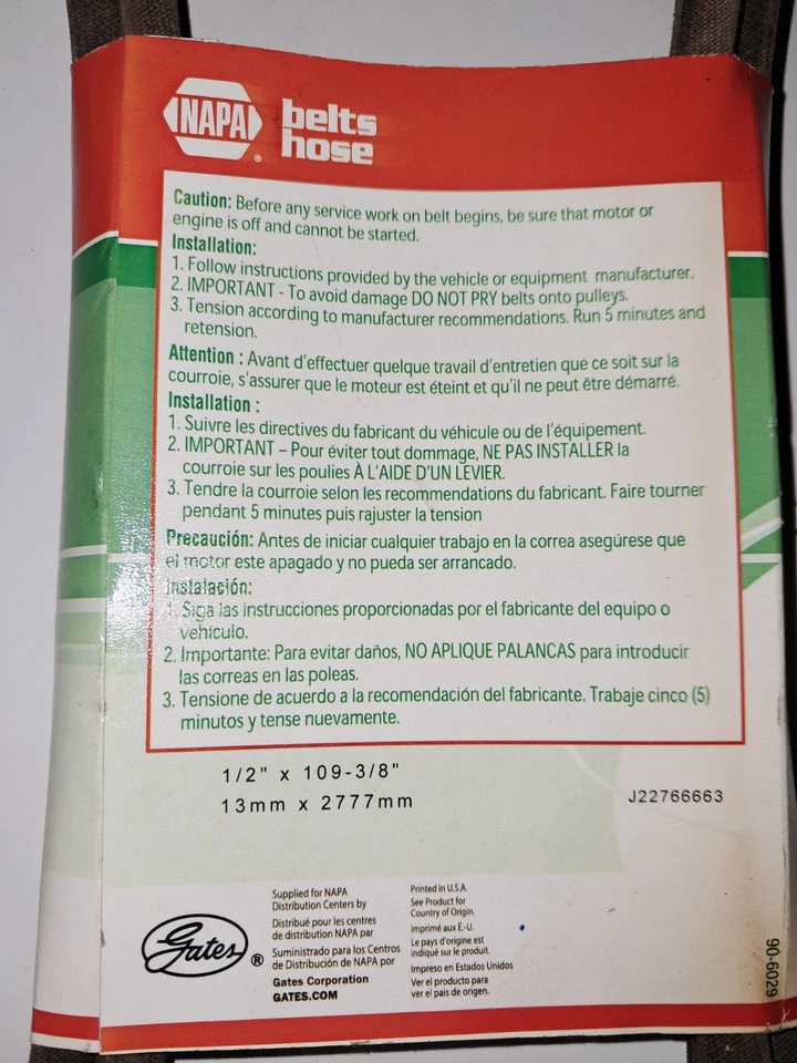 Cinturón en V Napa/Gates Blade Runner #66638R 1/2" x 109 3/8" Foto 3 de 4