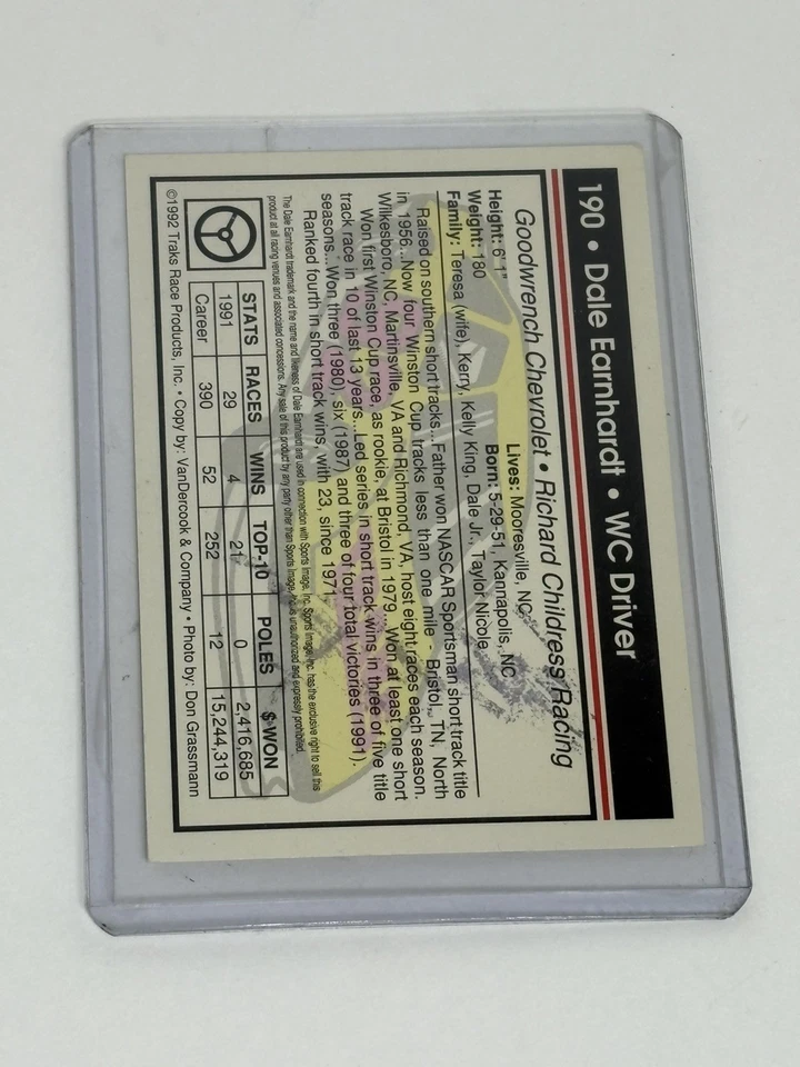 TRAKS 1992 DALE EARNHARDT•WINSTON CUP AUTOGRAPHED CARD - Image 2 of 3