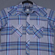 Wrangler Western Pearl Snap Mens 16.5 Gray Plaid X-Long Tails Cowboy Cut