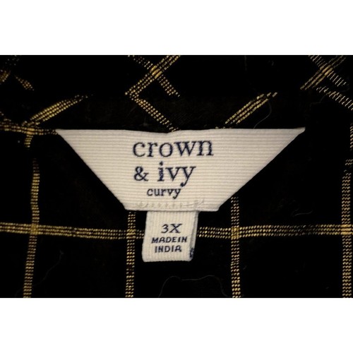 Crown & Ivy Curvy Blouse Womens Plus Size 3X Black w Gold Stripes Top - Picture 5 of 11