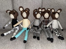 Handmade Cloth Animal Bears Set of 5 Unfinished Folk Art Stuffed Toys Waldorf