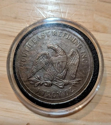 1 troy oz .999 fine silver round, Southeast Refining Inc.  Dark Toning, Rare