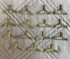 Vintage Brass Safety Pins Laundry Horse Blanket Clothes Line Hooks Lot of 15