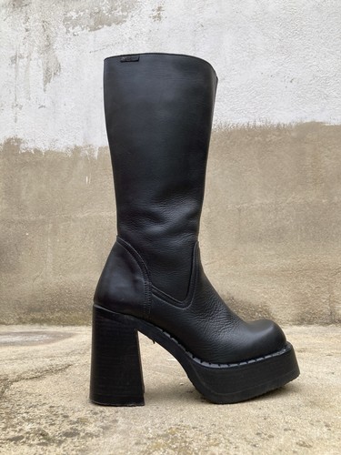 NEW Destroy boots sz 6 39 black leather mid-calf zip block heel platform bratz - Picture 16 of 16
