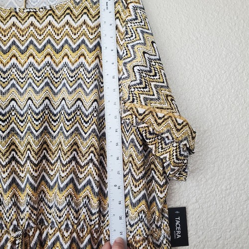 Nwt Tacera Women's Dress Sz 2X Yellow Black Chevron Short Sleeve Stretch - Picture 4 of 10