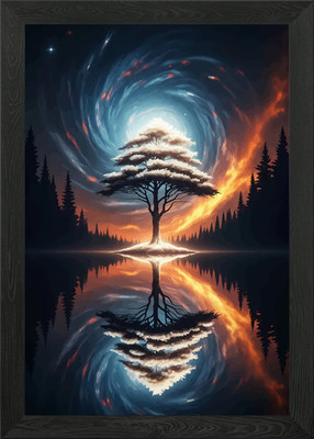 Baum des Lebens Reflexion gerahmtes Wandbild Poster Leinwanddruck Bild
