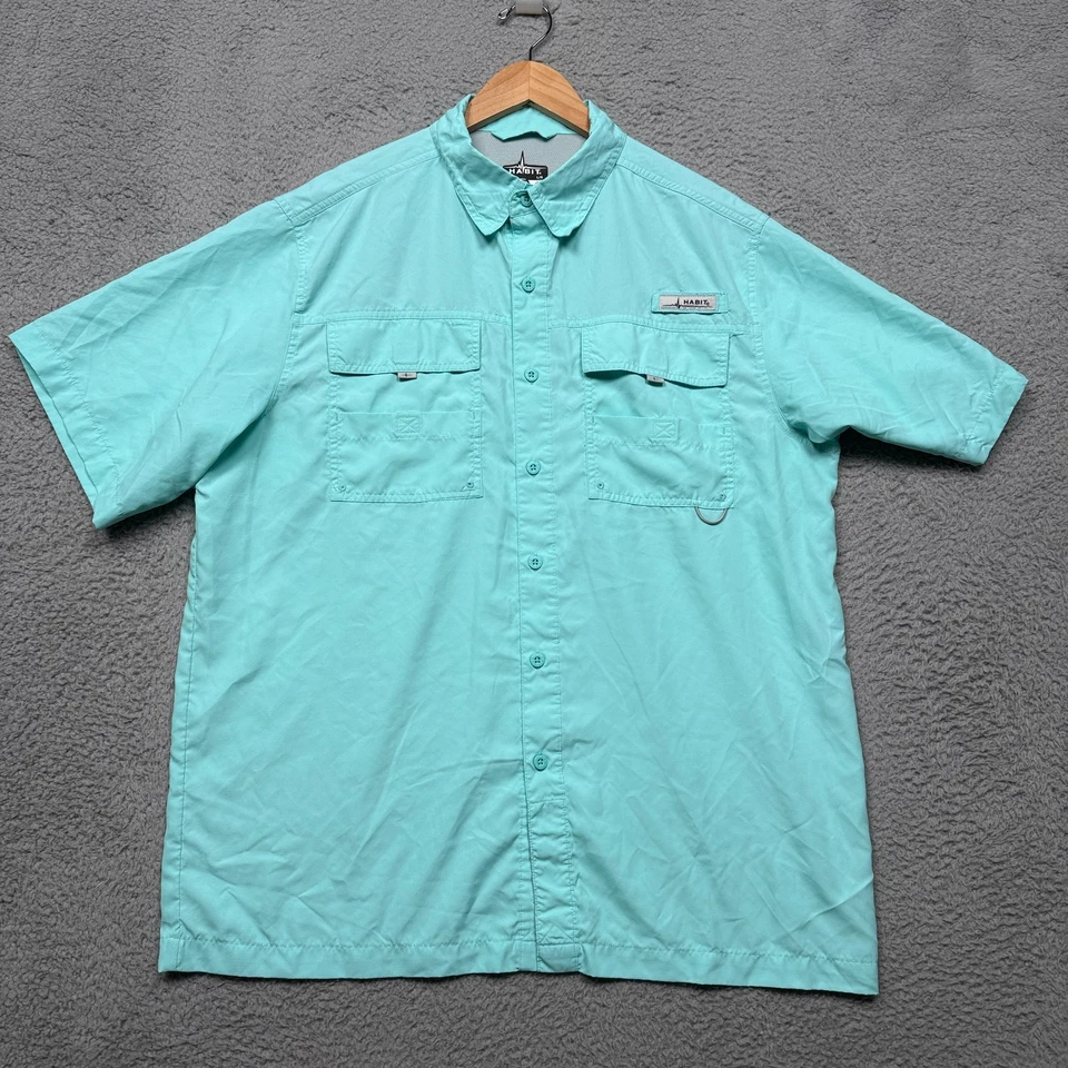 Habit Fishing Shirt Mens Large Blue Solar Factor Short Sleeve Button Up Vented - Image 2 of 4