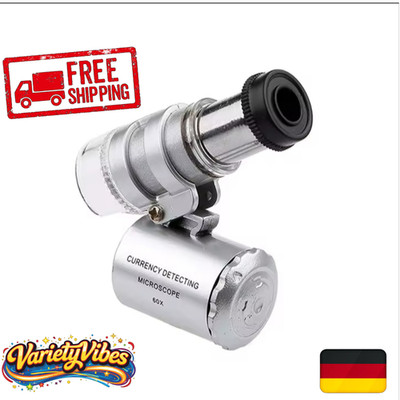 Produktbild von 2er-Set Mini-Mikroskop 60x – Taschenlupe Mit LED & UV-Licht, Inkl. Etui – Für Schmuck, Münzen, Leiterplatten & Pflanzen – Batteriebetrieben, Kompakt