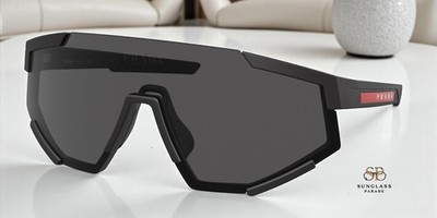 PRADA LINEA ROSSA PS 04WSF DG006F Black Rubber Dark Grey 39 mm Men's Sunglasses