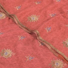 Sanskriti Vintage Sarees Coral Hand Beaded Pure Georgette Printed Sari Fabric