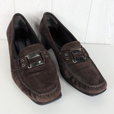 Vintage Stuart Weitzman Brown Suede Leather Shoes Size 10 With Heel Silver Tone