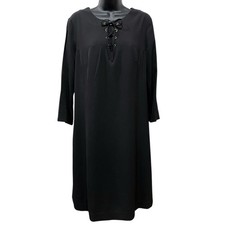 Jones New York Womens Size 12 Sheath Dress 3/4 Slit Sleeves Black Plum Lining