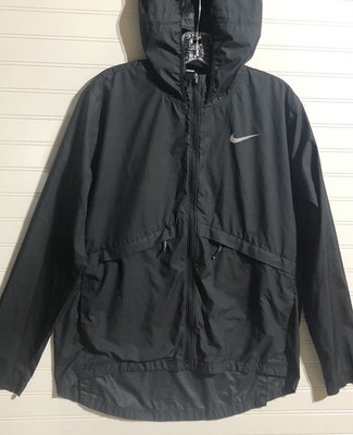 Nike Essential Running Vented Full Zip Black Hooded Windbreaker Jacket Women's L