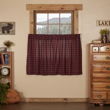 Rustic 36"x36" Tier Pair Red Rod Pocket Check Kitchen Window Curtains VHC Brands