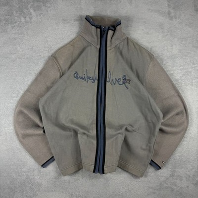 Vintage Quiksilver 2000s Surf Grey Beige Spellout Knit Oversized Lrg Full Zip Jacket