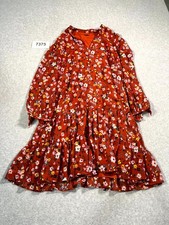 Ann Taylor Mini Dress Womens Medium Orange Floral Tiered Ruffle V Neck Casual