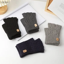 〔CC55〕Knitted Thick Thermal Half Finger Gloves Women Men Winter Outdoor Driving 