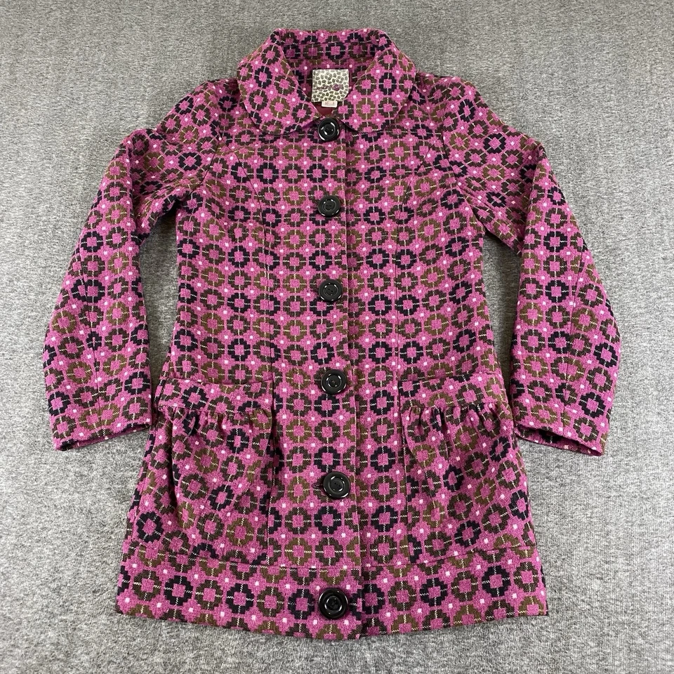 Abrigo Kensie Niña Mujer L Rosa Oliva Geométrico Botón Chaqueta Retro Mod Estilo Foto 3 de 4