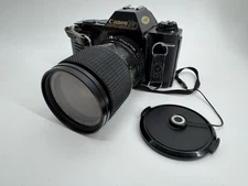 Canon T50 35mm SLR Film Camera with Sears Zoom Lens 28-85mm f3.5-4.5 Works