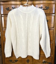 Vintage 90  s Ellemenno Women  s Size Large Ivory Mock Neck Chunky Knit Sweater
