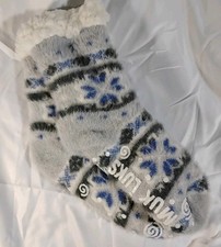 MUK LUKS Women's Tall Cabin Socks Size Medium 6-8 winter gray/blue/white house