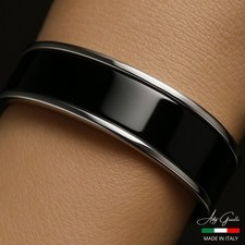 Bracciale rigido piatto Unisex in Argento 925% è Smalto Nero Lucido