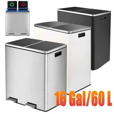 Mülleimer 2 Fächer, 2 x 30L Mülltrennsystem Küche, Sanft Schließender Treteimer - Bild 1 von 2