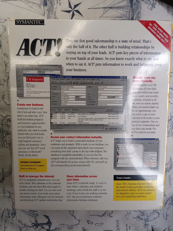 Symantec ACT! Version 3.0 1996 Windows NT 95 3.1 CD-ROM/3.5" Floppy Big Box New - Image 2 of 2