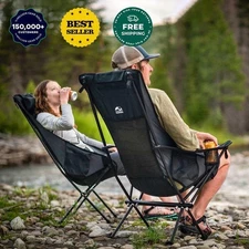 Premium High Back Camping Chair with Cup Holders & Adjustable Pillow