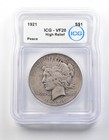 1921 Peace Silver Dollar High Relief VF20 ICG a8701 — photo 1