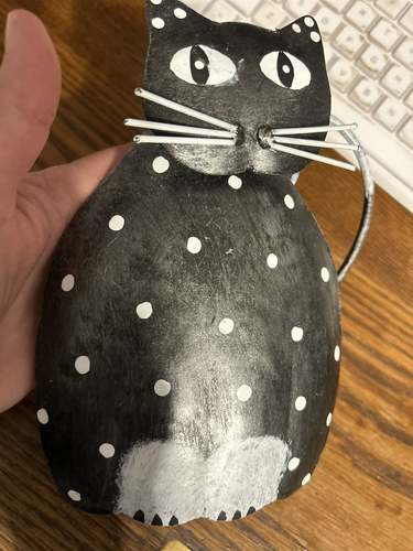 VINTAGE HANDMADE METAL CUTE BLACK AND WHITE CAT FIGURE WITH FREE SHIPPING - Picture 5 of 6