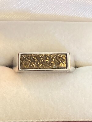 Signierter PJC 925 Sterling China DRUZY Kupferfarben Quarz Ring Gr. 8,75 Schnörkelarbeit