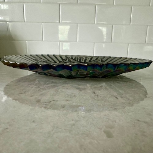 Federal Carnival Glass Pioneer Fruit 11" Platter in Smokey Gray Iridescent Smoke - Picture 4 of 6