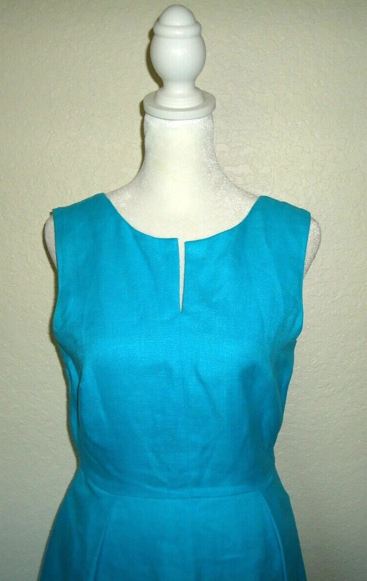 Abito Kate Spade New York aderente e svasato linea A lino scollo a V tasche taglia 2