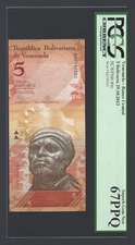 Venezuela 5 Bolivares 29-10-2013 P89e Uncirculated Graded 67