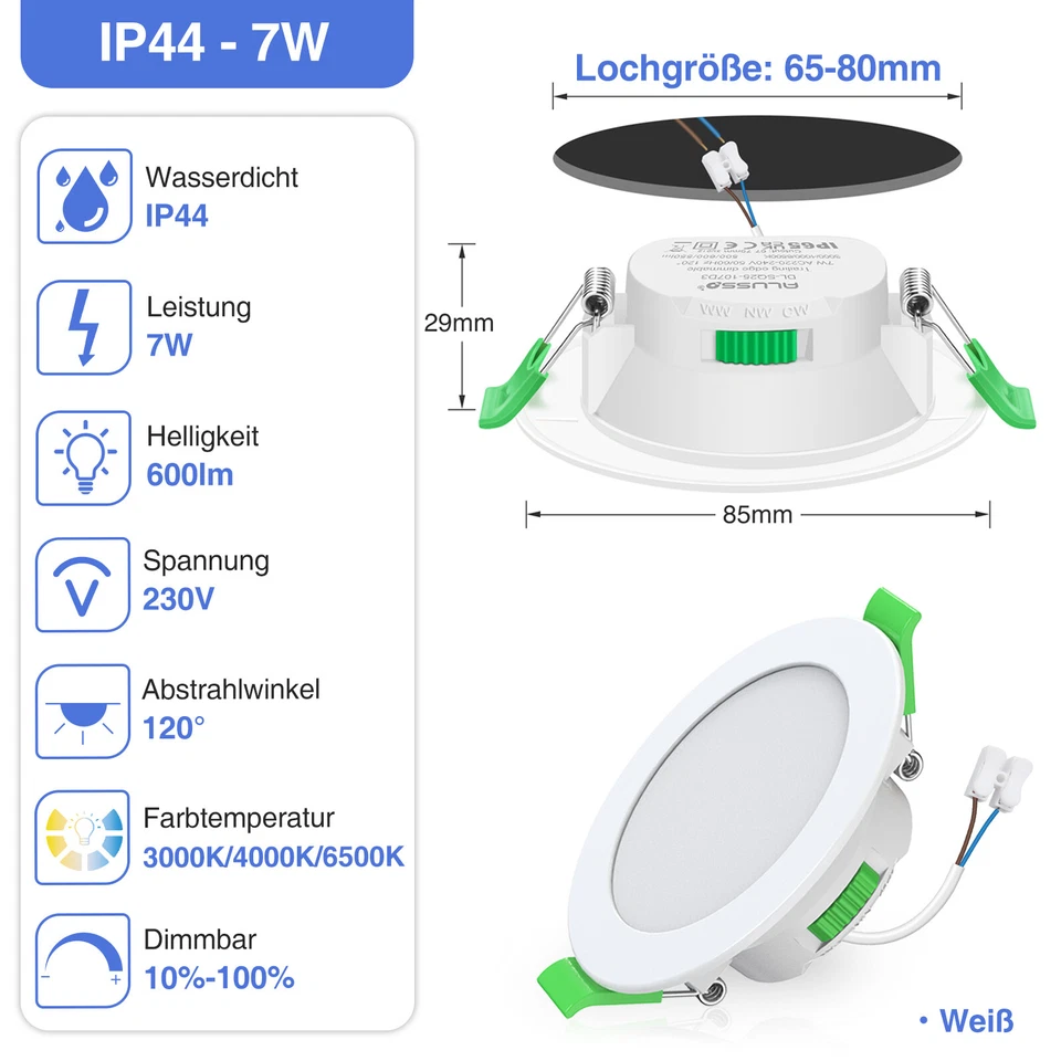 LED Spot Einbaustrahler Deckenspot 7W ultraslim Einbau Leuchte flach Panel IP44