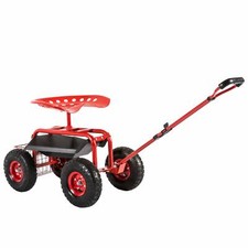 Red Outdoor Garden Swivel Seat Rolling Weeding Chair Wheels Planting Yard Lawn