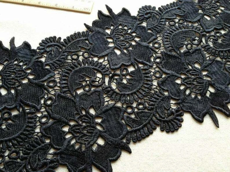 7,9" de ancho negro Venecia encaje guipur encaje boda tela ribete suministros nupciales Foto 3 de 4