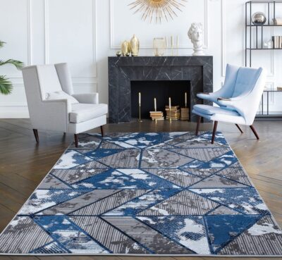 GLÄNZENDE MARMOR-EFFEKT MODERN MARINEBLAU DELUXE GRAU SCHWER GROSSE FLÄCHEN TEPPICH LAUFMATTE
