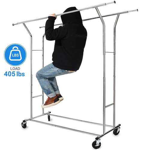 Heavy Duty Garment Rack Commercial Rolling Collapsible Clothing Shelf W/ Wheels - Picture 26 of 61
