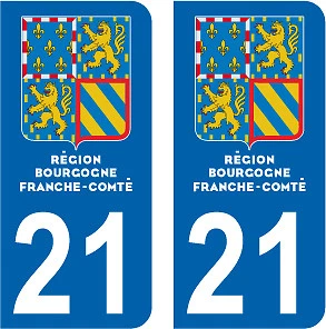 SAFIRMES 2 STICKERS STYLE PLAQUE IMMATRICULATION BLASON BOURGOGNE FRANCHE COMTÉ DEPT 21