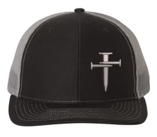 Nail Cross Christian Embroidered Richardson 112 Mesh Snapback Trucker Hat