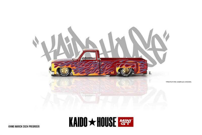 Kaido House x MINI GT 1:64 Silverado Dually on Fire V1 Model Car