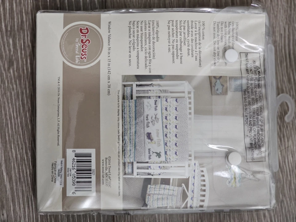 Dr Seuss 'New Fish' Children/Baby Window Valance Embroidery Polka Dot 56"X12" - Image 2 of 3