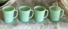 4 Anchor Hocking Fire King Jadeite D Handle Mugs Restaurant Ware Green USA