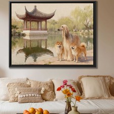 Oil Painting Dog Afghan Hound Shiba Inu Wall Art Canvas Print Dog Lovers Decor