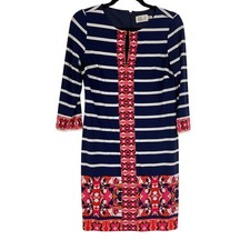 Eliza J Navy Blue Striped Floral Print Shift Mini Dress Womens 6 Summer Vibrant