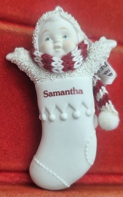 Samantha Retro Dept 56 SNOWBABIES Name Porcelain Stocking Christmas Ornament 