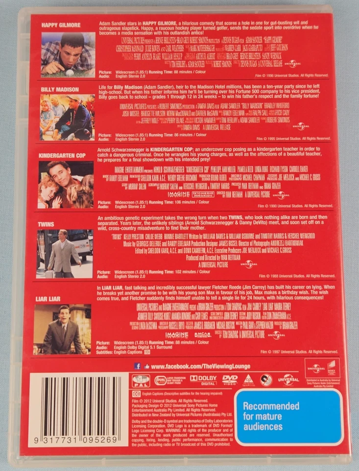 Happy Gilmore + Billy Madison + Kindergarten Cop + Twins + Liar Liar DVD - image 2 of 2